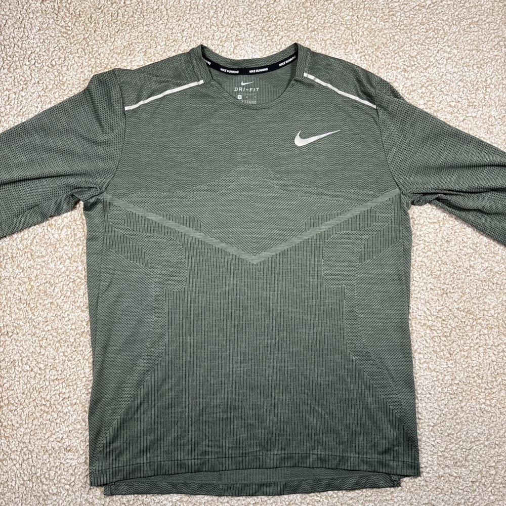 Nike Tech Knit Ultra Mens M Dri-Fit Long Sleeve Running Performance Green